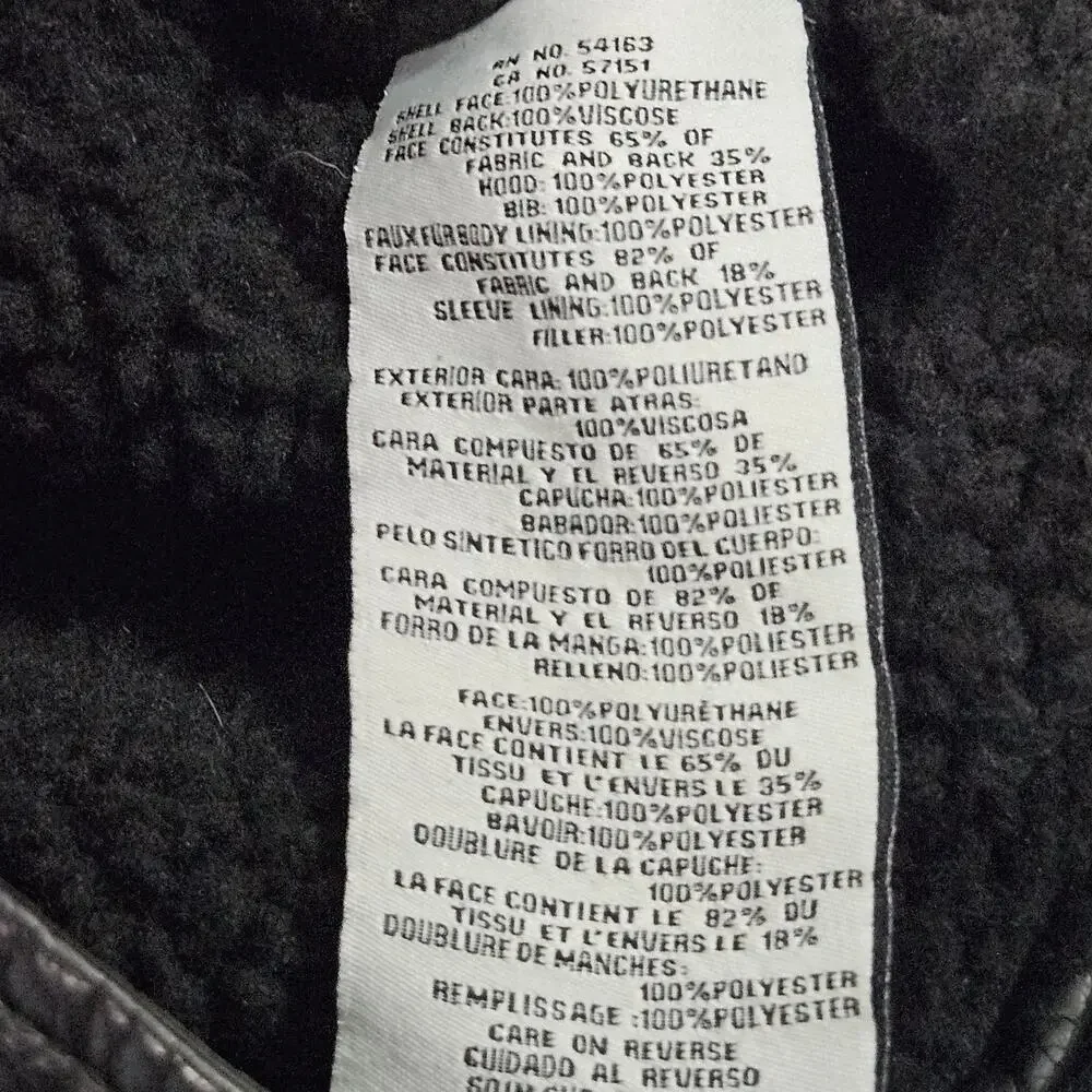 Levis Faux‎ Leather Jacket XL Black Hooded Bomber Zip Up Sherpa Lined